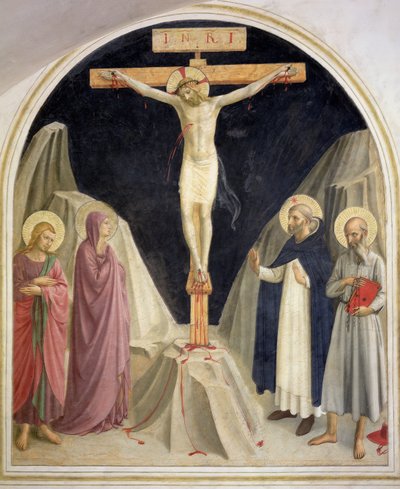 Die Kreuzigung, mit den Heiligen Dominikus und Hieronymus, 1442 von Fra Angelico